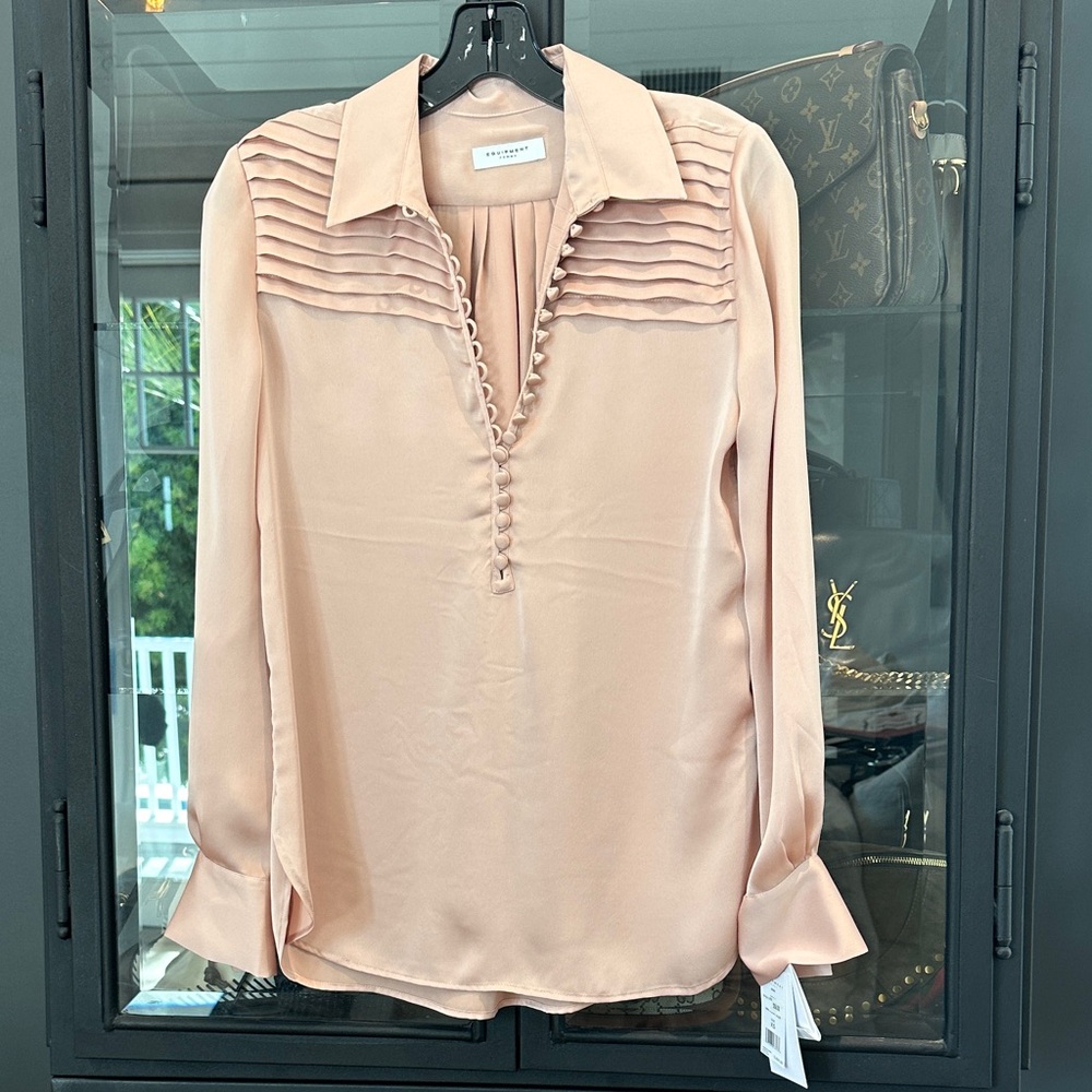 Equipment Blush Pleated Long Sleeve Blouse